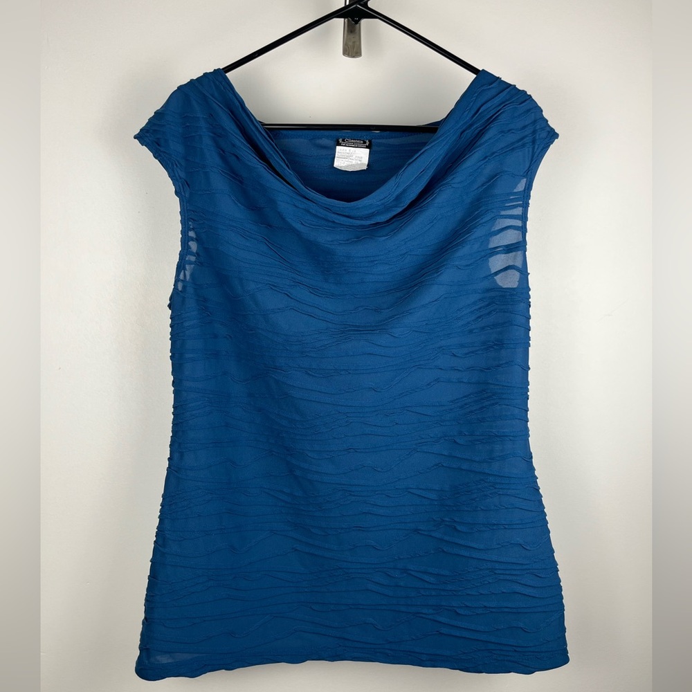 Clientele Blue Textured Cowl Neck Blouse / Sleeveless Top Size XL